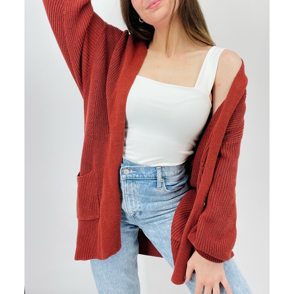 oversized boho terracotta cozy chunky knit open cardigan size XS